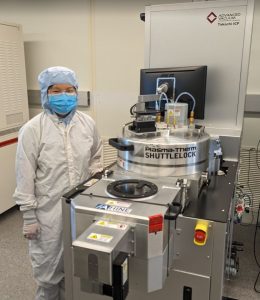 Engineering Intern Jayne Griffith with the new Plasma-Therm Takachi ICP-RIE